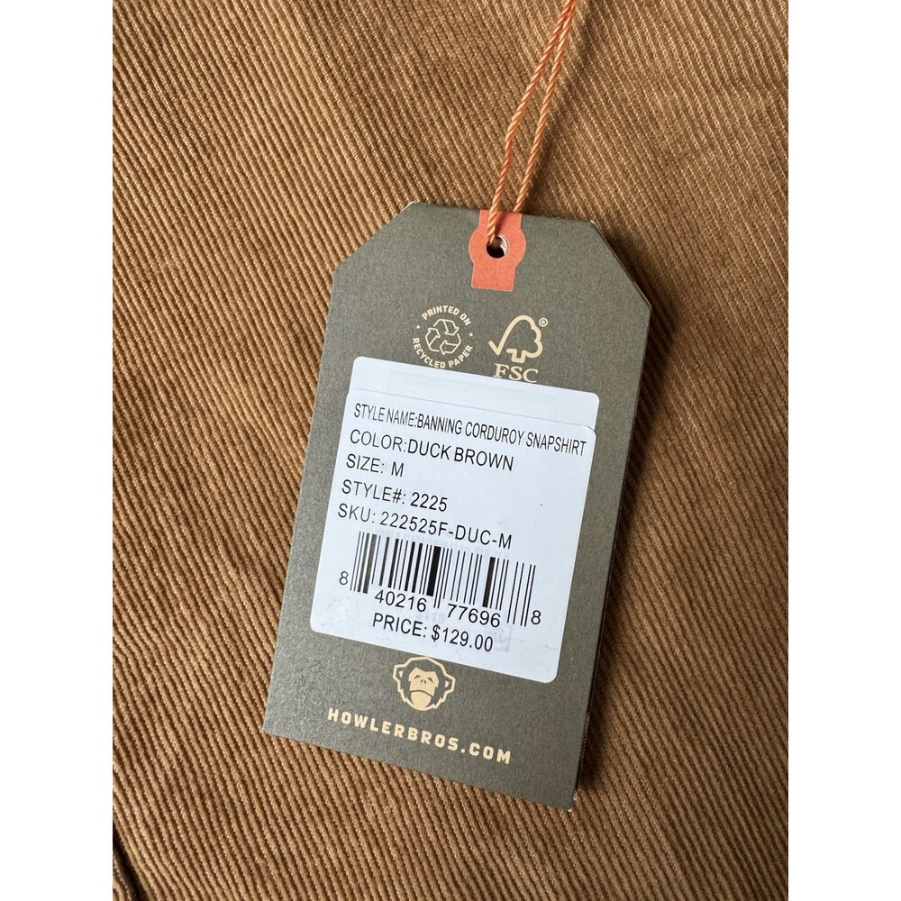 Howler Brothers Banning Corduroy Snap Shirt, Medium Duck Brown - Picture 5 of 9